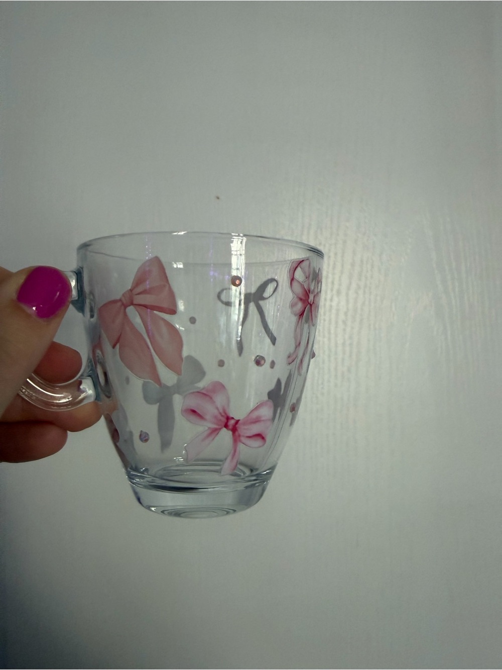 Glass Teacup/ espresso cup with Pink Bow Design
